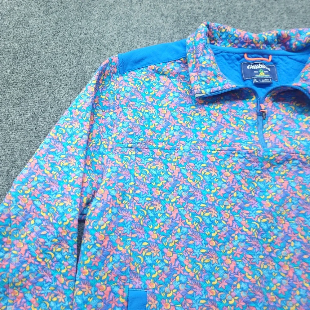 Chubbies Boomshakalaka Floral Quilted Quarter Zip Pullover Blue Mens Large